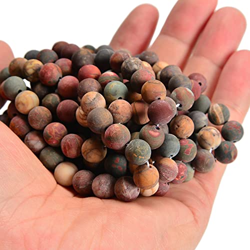 6mm Picasso Jasper Matte Round Natural Gematone Loose Beads for Jewelry Making DIY 1 Strand 15" - color: Matte Picasso Jasper, size: 6mm