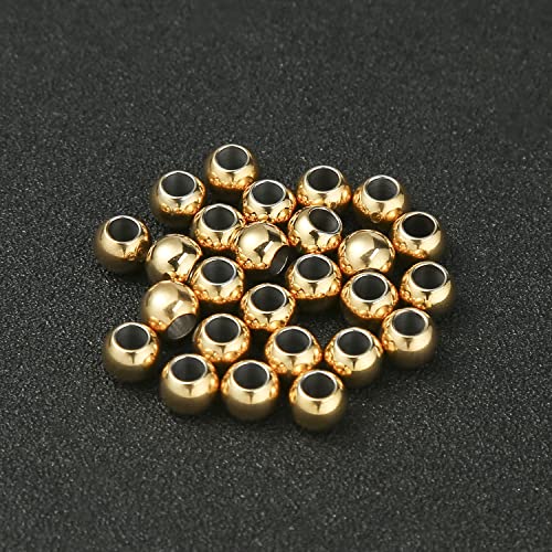 60 Pcs Gold Plated Stainless Steel Round Spacer Beads 3.5mm Hole, Seamless Loose Beads for DIY Bracelet Necklace Jewelry Making Findings 6mm - color: gold, size: 6*3.5mm