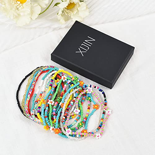 XIJIN 18 Pieces Elastic Beaded Anklets for Women Handmade Beach Boho Colorful Beads Ankle Bracelets Set - color: Colorful d