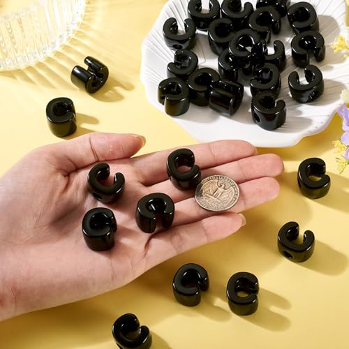 30Pcs Large Hole Letter Beads Black Acrylic European Beads 3D Letters C Chunky Bead Initial Alphabet Bead for Key Chains Bracelets Necklace DIY Craft Bag Charm Kit Arts Projects - color: Black-C