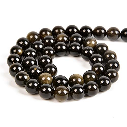 36pcs 10mm Natural Black Golden Obsidian Gemstone Round Spacer Loose Stone Beads for Jewelry Making 15.5" 1 Strand (Black Golden Obsidian, 10mm 36Beads) - color: Black Golden Obsidian, size: 10mm 36Beads