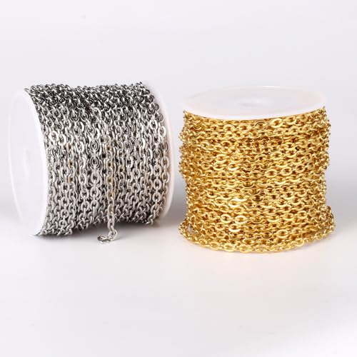 33 Feet Stainless Steel Cable Chains Roll, 3.5mm Width 304 Stainless Steel Flat Cable Link Chains Spool Bulk for Jewelry Making DIY Craft - color: Stainless Steel, size: 3.5mm width