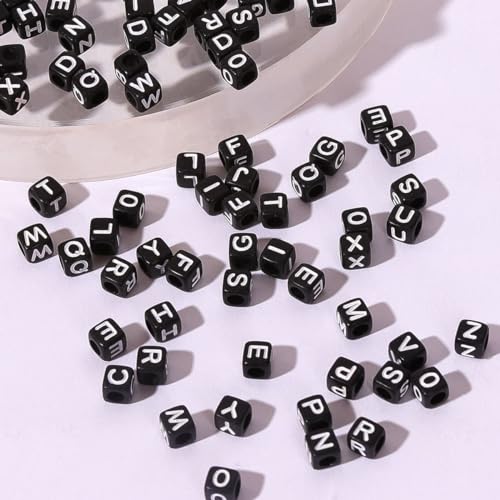Dahi 1000pcs Black Letter Beads Square Craft Beads 6mm Cube Letter Bead A-Z Bead for Jewellery Crafts (White-Black) - color: white black 6x6mm