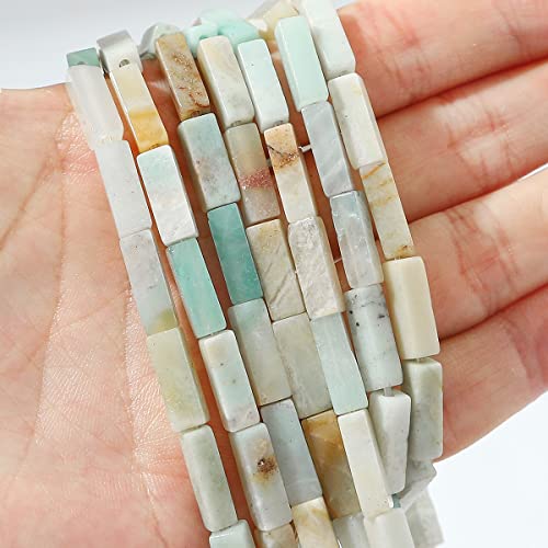 BEADIA Natural Amazonite Tube Beads 13x4mm 30pcs Rectangle Loose Semi Gemstone Beads for Jewelry Making Design - color: Amazonite Rectangle