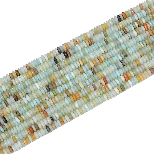 BEADIA Natural Amazonite Disk Stone Beads 4x2mm 160pcs Rondelle Loose Semi Gemstone Beads for Jewelry Making Design - color: Amazonite