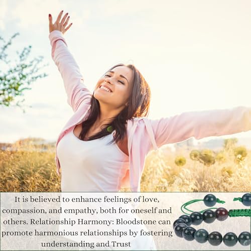 ANAYA AGATE Energy Protection Crystal Handmade Adjustable Bead Bracelet Perfect for Men, Women’s Christmas Gift - Gemstone Healing Stretch Bracelet Pulsera Para Hombre Mujer Stocking Stuffer - color: Bloodstone