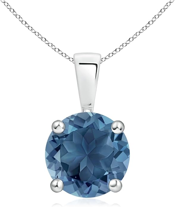 Angara Natural Blue Topaz Solitaire Pendant for Women | Classic Prong-Set Round Blue Topaz Pendant in 14K Solid Gold/Silver/Platinum With 18" Chain | December Birthday, Gemstone Jewelry Gift