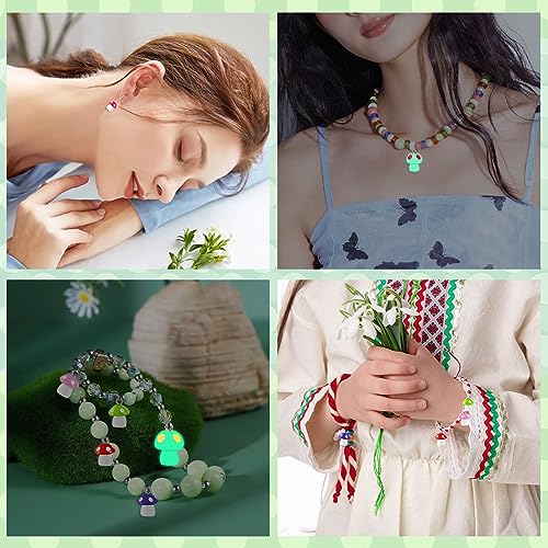 Augshy Mushroom Charms, 64 Pcs Mushroom Resin Charm Beads Ornament Glow in The Dark Pendant for DIY Bracelet Necklace Jewelry Making - style: Mushroom Style