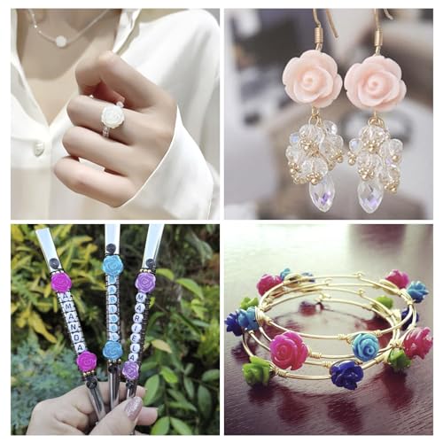Beadthoven 50pcs Handmade Flat Base Opaque Resin Colorful Rose Flower Beads for DIY Beading Jewelry Necklace Bracelet Earring Supplies 9x7mm Hole: 1mm - color: 0Mixed Rose#9x7mm