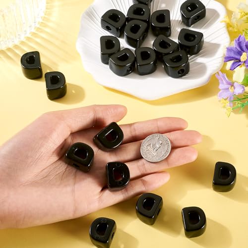 30Pcs Large Hole Letter Beads Black Acrylic European Beads 3D Letters D Chunky Bead Initial Alphabet Bead for Key Chains Bracelets Necklace DIY Craft Bag Charm Kit Arts Projects - color: Black-D