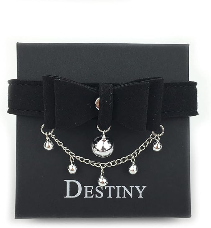 Destiny Love Bell Padlock Choker Collar Necklace Lolita Bow Collar Cat Kitty Velvet Necklace with Heart Lock and Key with Box for Women and Men