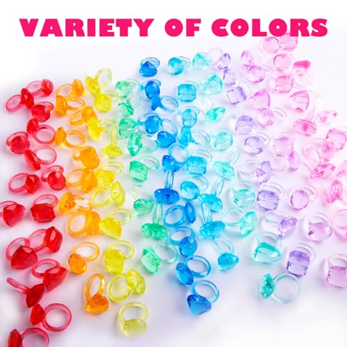 Niceup 150pcs Kids Plastic Gem Rings Bulk Toys Princess Party Favor Cupcake Topper Pinata Fillers Parade Throws Bulk Carnival Prizes Acrylic Gemstones Fake Jewel Treasure Toys Goodie Bag Fillers - style: Princess Ring (about 150pcs)