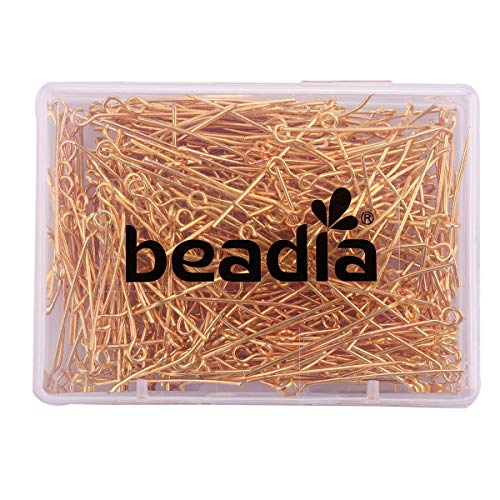 BEADIA Open Eye Pins Gold Head Pins for DIY Jewelry Making 40mm 200pcs - color: Gold, size: 40mm