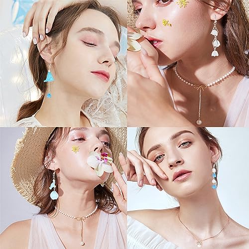 SUNNYCLUE 1 Box Make 10 Pairs Flower Petal Earrings Making Kit Blue Flower Petal Charms Acrylic Bead Caps with Pearl Beads Geometric Linking Rings for Women Beginners DIY Earring Jewelry Making - color: Diy 10 Pairs Blue Themed Acrylic Flower Earrings