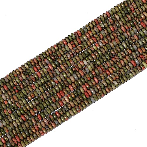 BEADIA Natural Unakite Disk Stone Beads 4x2mm 160pcs Rondelle Loose Semi Gemstone Beads for Jewelry Making Design - color: Unakite