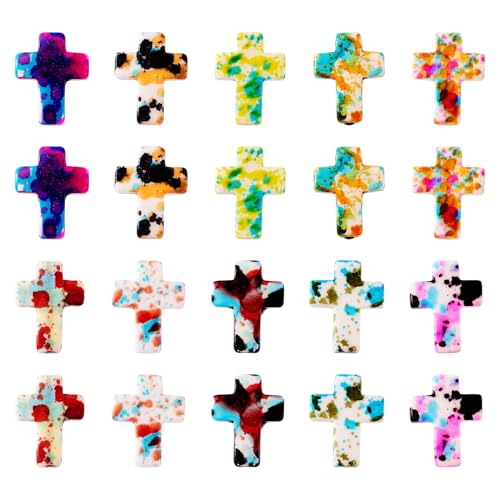 100 Pcs Turquoise Cross Beads Colorful Stone Cross Charms Synthetic Turquoise Stone Beads Easter Cross Crucifix Charms for Easter Holiday Bracelet Necklace Jewelry Making - color: Colorful-Cross