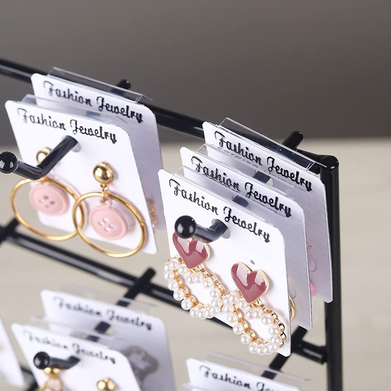 Earring Display Stand for Vendors, 3 Tier Black Wood Earring Rack with 15 Hooks, Stand Holder for Selling for Earring Keychains
