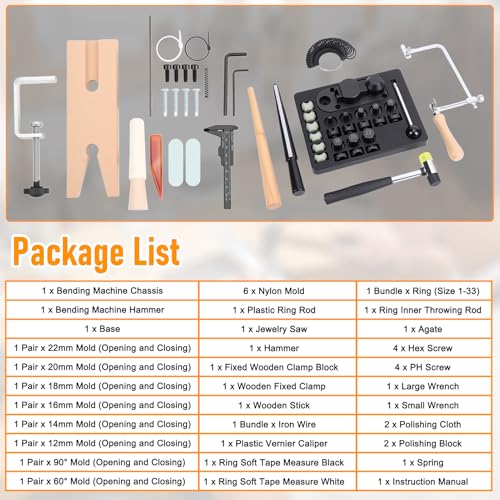 WODHMIEY Ring Bending Tool, Rings Bender Machine, Ring Bender Kit with 6 Nylon & 8 Steel Dies Multi-Size Adjustable for Jewelry Making Craft Projects Beginners