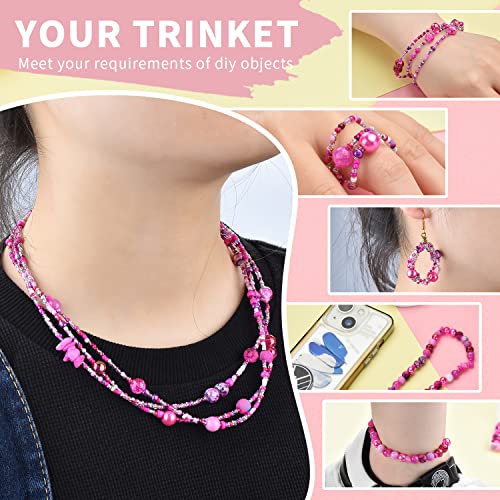 Rired 27 8mm Round Glass Beads Kit, Craft Beads for Bracelet Making, Hot Pink Color with 4mm Bicone Crystal Beads, 2-4mm Spacer Seed Beads for Jewelry Making, Necklace, Phone Charms, DIY Earrings - color: ROSE
