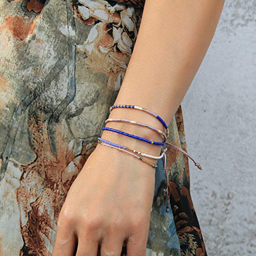 KELITCH Adjustable turquoise bead bracelet single color knitting friendship bracelet fashion jewelry daily wear gift (28 color selection) - color: Blue 04K