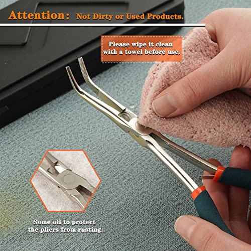 SPEEDWOX Long Reach Needle Nose Pliers with Serrated Jaws Bend Nose Pliers Fish Pliers Hook Remover Angled Needle Nose Plier with Cutter for Hard to Reach Narrow Spaces Jewerly Making - style: Needle Nose Pliers with bend nose