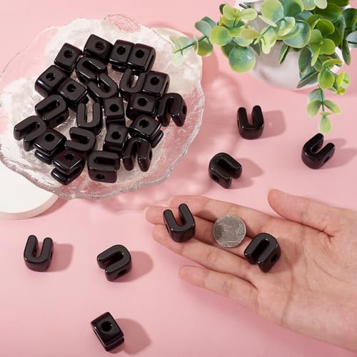 30Pcs Acrylic Letter Beads with Large Hole Letter U Chunky Vowel Bead with Horizontal Hole Black Plastic 3D Initial Alphabet European Beads for Key Chains Necklace DIY Craft Arts Projects - color: Black U
