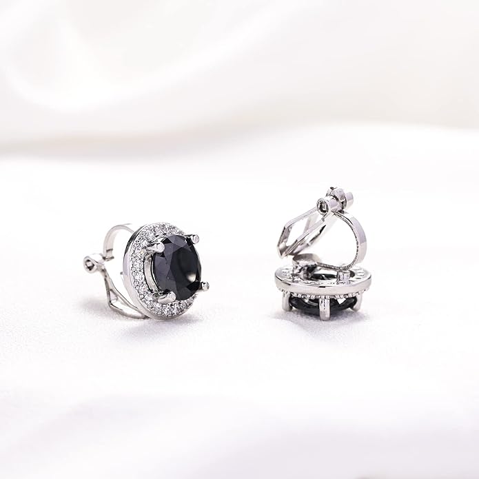 YOQUCOL 8MM Cubic Zirconia Crystal Clip On Stud Earrings Round Non Pierced Earrings for Women
