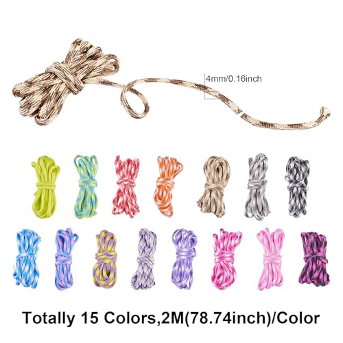 Cheriswelry 4mm Elastic Bracelet String Cord Soft Stretch Polyester Cord Chinese Knotting Cord for Necklace Bracelet Jewelry Making Macrame Sewing Supplies (15 Bundles)