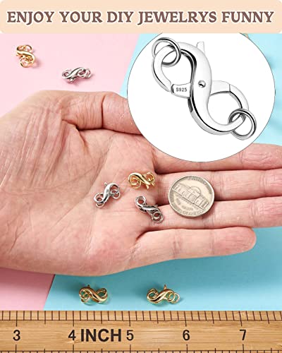Dailyacc S925 Double Opening Lobster Clasp Sterling Silver and Gold Necklace Bracelet Extender Clasps and Closures for DIY Jewelry - color: Gold & Silver, size: 21mm × 11mm