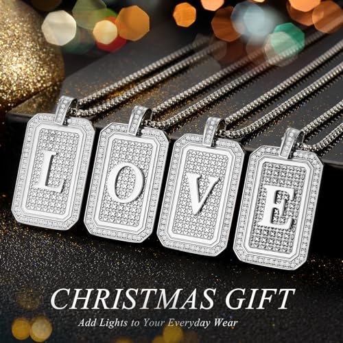 Initial Pendant Necklace Men Women Uppercase Silver Letter Diamond A-Z Stainless Steel Box 22 Inch - color: Silver-O