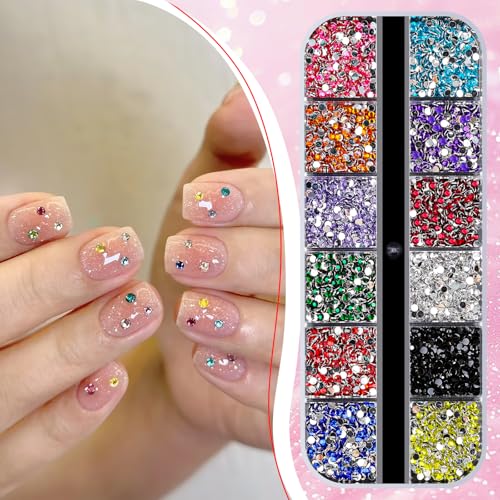 4000pcs 2mm Flatback Nail Art Rhinestones, Resin 3D Sparkling Nails Crystal Diamonds Gems Mini Charms with Tweezers and Dual-end Brush for Nail Art, Crafts Artwork DIY, Face Makeup Gems Jewels (6-K1) - color: 6-K1-soild-color