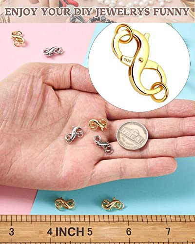Dailyacc S925 Double Opening Lobster Clasp Sterling Silver and Gold Necklace Bracelet Extender Clasps and Closures for DIY Jewelry - color: Gold 2PCS, size: 15.5mm × 7.5mm
