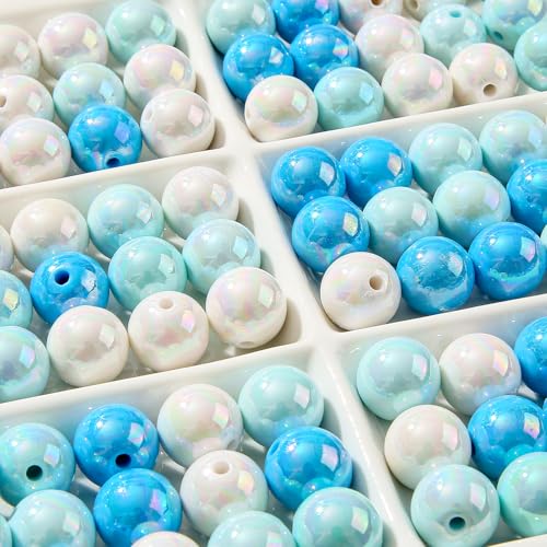 16mm Acrylic Beads 100pcs Chunk Bubblegum Bead Beads for Pens for Necklace Jewelry Bracelets DIY Crafts Making (bluewhite) - color: bluewhite
