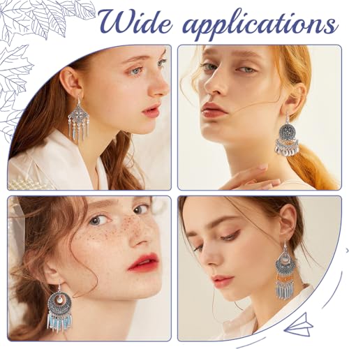 SUNNYCLUE 1 Box DIY 10 Pairs Chandelier Charms Earring Making Kit Boho Charms for Jewelry Making Feather Cone Pendants Flat Round Head Pins Eye Pins Jump Rings Antique Silver Adult Women - color: Chandelier Bohemian Style D
