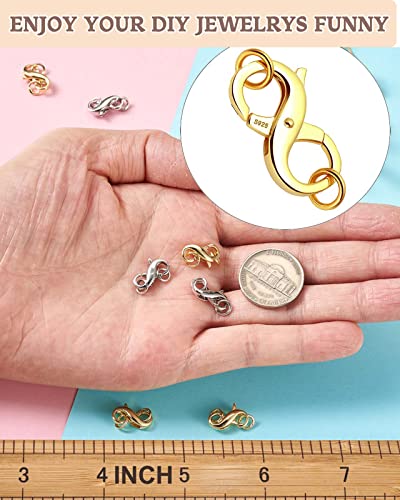 Dailyacc S925 Double Opening Lobster Clasp Sterling Silver and Gold Necklace Bracelet Extender Clasps and Closures for DIY Jewelry - color: Gold, size: 21mm × 11mm