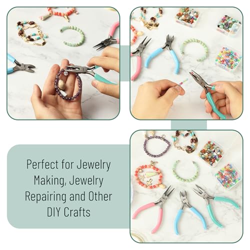 Mr. Pen- Pliers for Jewelry Making, 3 Pack, Chain Nose, Round Nose Pliers Set and Wire Cutter for Beading, Wire Wrapping, Jump Rings, Jewelry Repair, Crafting, DIY - color: Pastel 2