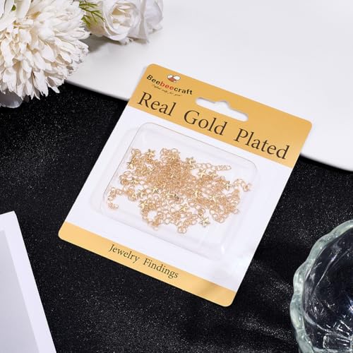 Beebeecraft 1 Box 20Pcs Golden Necklace Extender Real 18K Gold Plated Brass Metal 3D Star Shaped Charm Ends Tail Extension Curb Chain for Jewelry Making Necklaces Bracelets DIY Crafts Supplies - color: Gold-star