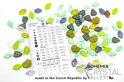 1.4oz (40g) Summer Mix of Small Czech Glass Leaf Beads, Hand Made Set Kit, Leaves 01 - color: Leaf Beads Mix