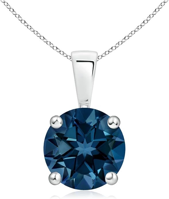 Angara Natural Blue Topaz Solitaire Pendant for Women | Classic Prong-Set Round Blue Topaz Pendant in 14K Solid Gold/Silver/Platinum With 18" Chain | December Birthday, Gemstone Jewelry Gift