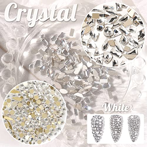 qiipii 4080Pcs Silver Clear Nail Rhinestones Multi Shapes Flatback Crystal White Gems +Round Beads K9 Glass Stones Diamonds Jewels Nail Art Charms Supplies for Nails Faces Eyes Makeup DIY Crafts Phone - color: Crystal Clear, size: B Set