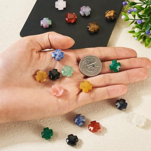 Beadthoven 24pcs Gemstone Cross Beads Small Crucifix Cross Beads Faceted Colorful Faith Crosses Healing Crystals Stone Chunky Spacers for Jewelry Making Necklace Bracelet DIY Crafts Supplies - color: Faceted Cross
