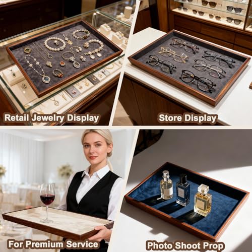Large Solid Wood Jewelry Watch Tray, Velvet Jewelry Board Display Trays for Key Wallet Ring,Stackable Wooden Jewelry Drawer Organizer Showcase Jewelry Holder(Royal Blue) - color: Blue