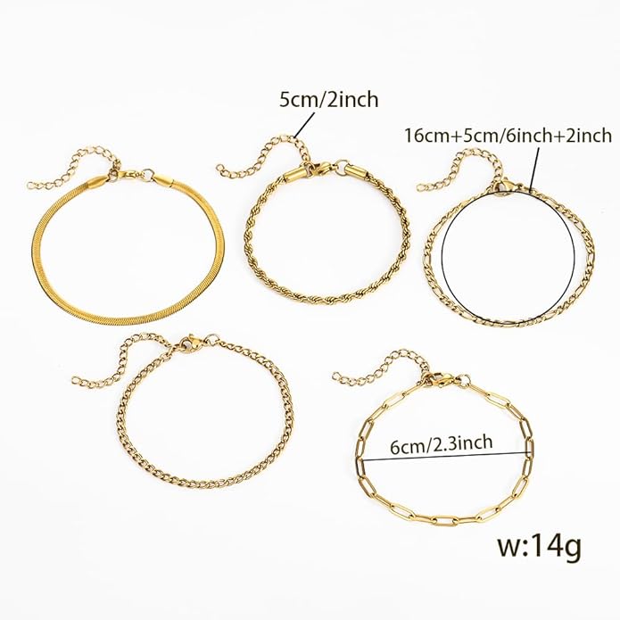 18K Gold Plated Bracelet Sets for Women Waterproof - Trendy Thin Dainty Stackable Cuban Link Paperclip Snake Twisted Chain Fashion Jewelry Accessories Gifts for Women