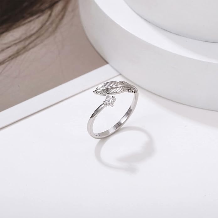 OOOPEL Sterling Silver Adjustable Ring S925 Silver Rings for Women Cubic Zirconia Twist Love Knot Dainty Ring Silver Minimalist Open Finger Rings Silver Thumb Sterling Silver Ring