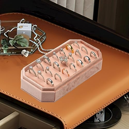 Velvet Ring Organizer Display Tray Jewelry Box Earring Holder Case for Wedding Birthday Christmas Day (Blush Peach) - color: Blush Peach