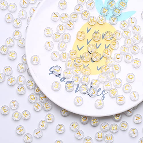 ToBeIT 1000pcs Transparent Alphabet Letter Beads Gold Acrylic Beads Round 4X7mm Letter Beads Jewelry Making Charms for DIY Bracelet Necklace Craft Making (bgtransparent-Gold) - color: bgtransparent-gold