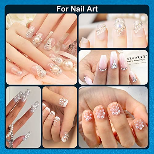 BELLEBOOST Nail Art Rhinestone Glue Gel&2 Boxes Flatback Gems Kit, 1 Tube of 15ml Rhinestone Gel Glue(UV/LED Needed)+Round Clear Gems+Flat-Back Half Round White&Beige Pearls with Pickup Tools - color: A12-Clear+ White&Beige Pearls