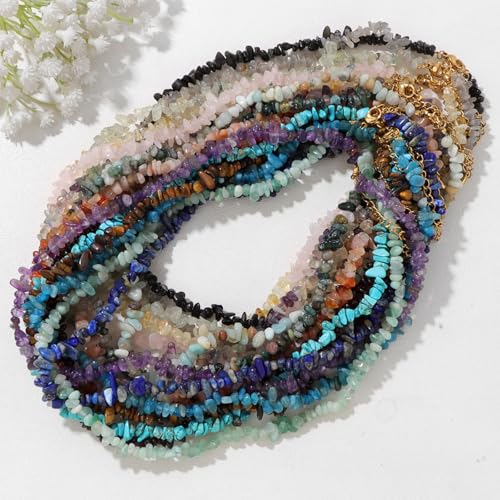 Raw Crystal Necklaces for Women 5-8mm Handmade Natural Stone Necklace Beaded Choker Necklace Healing Crystal Necklace Gemstone Necklace Raw Crystal Beaded Necklace for Her - style: Turquoise