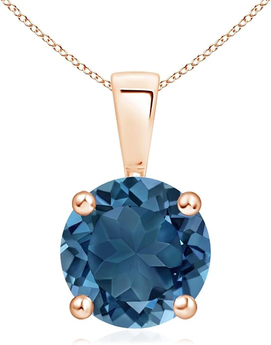 Angara Natural Blue Topaz Solitaire Pendant for Women | Classic Prong-Set Round Blue Topaz Pendant in 14K Solid Gold/Silver/Platinum With 18" Chain | December Birthday, Gemstone Jewelry Gift