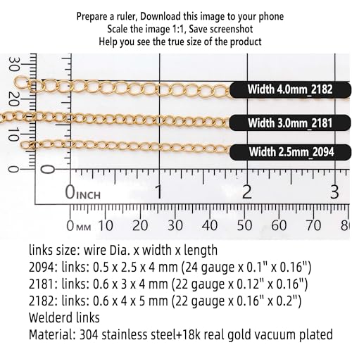 THREENEST 16.4-Feet Width 3mm Stainless Steel Gold Extander Chains, 18K Gold PVD Welded Permanent Cable Craft Tail Curb Chain for Necklace Bracelet Earring Jewelry Making - color: 18K Gold, size: Extender Chains(Width 3mm)